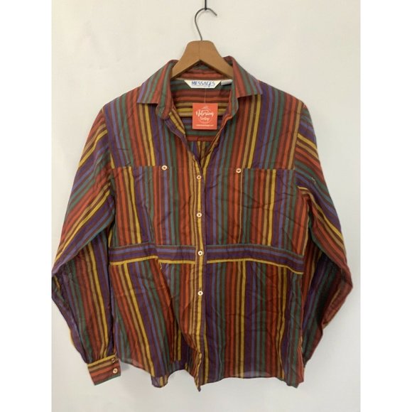 Messages women’s sz 10 vtg 80s vertical stripe multi color button up shirt - Picture 1 of 5